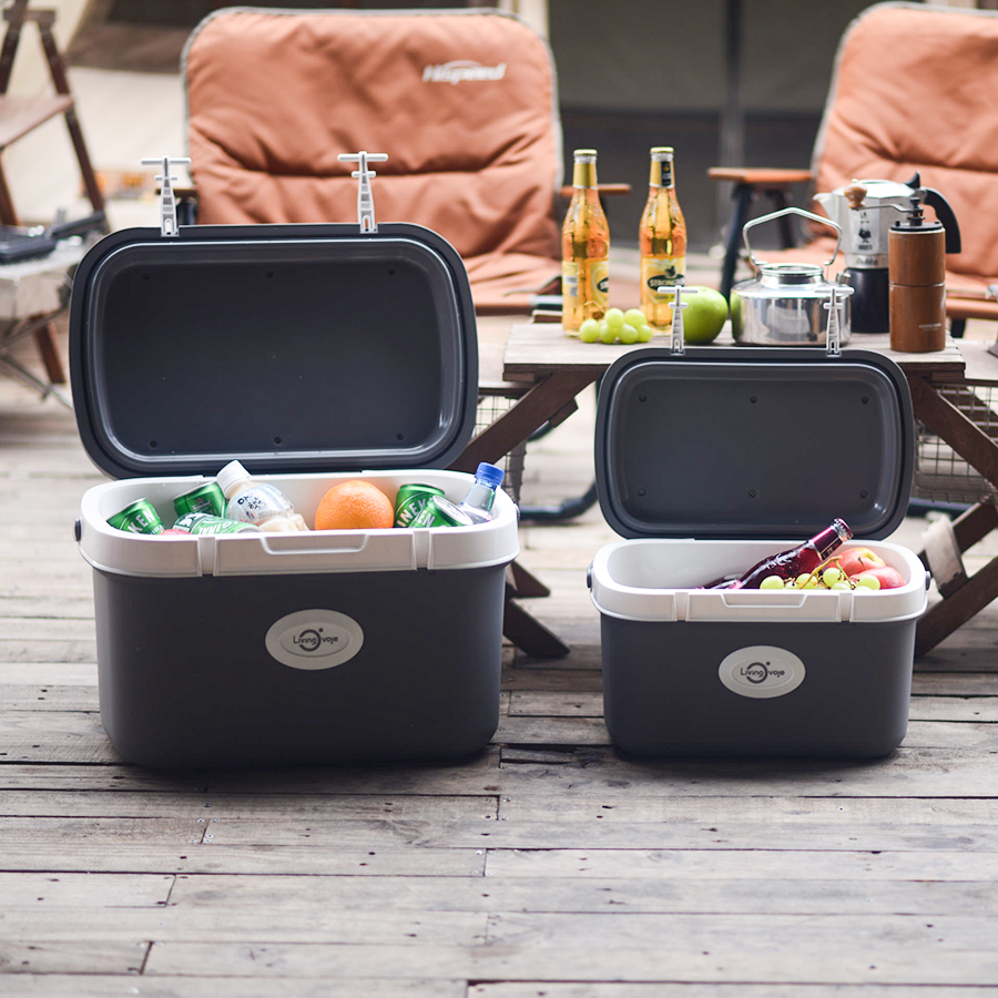 Living Ovoje ice boxes keeping drinks and fruit chilled outdoors