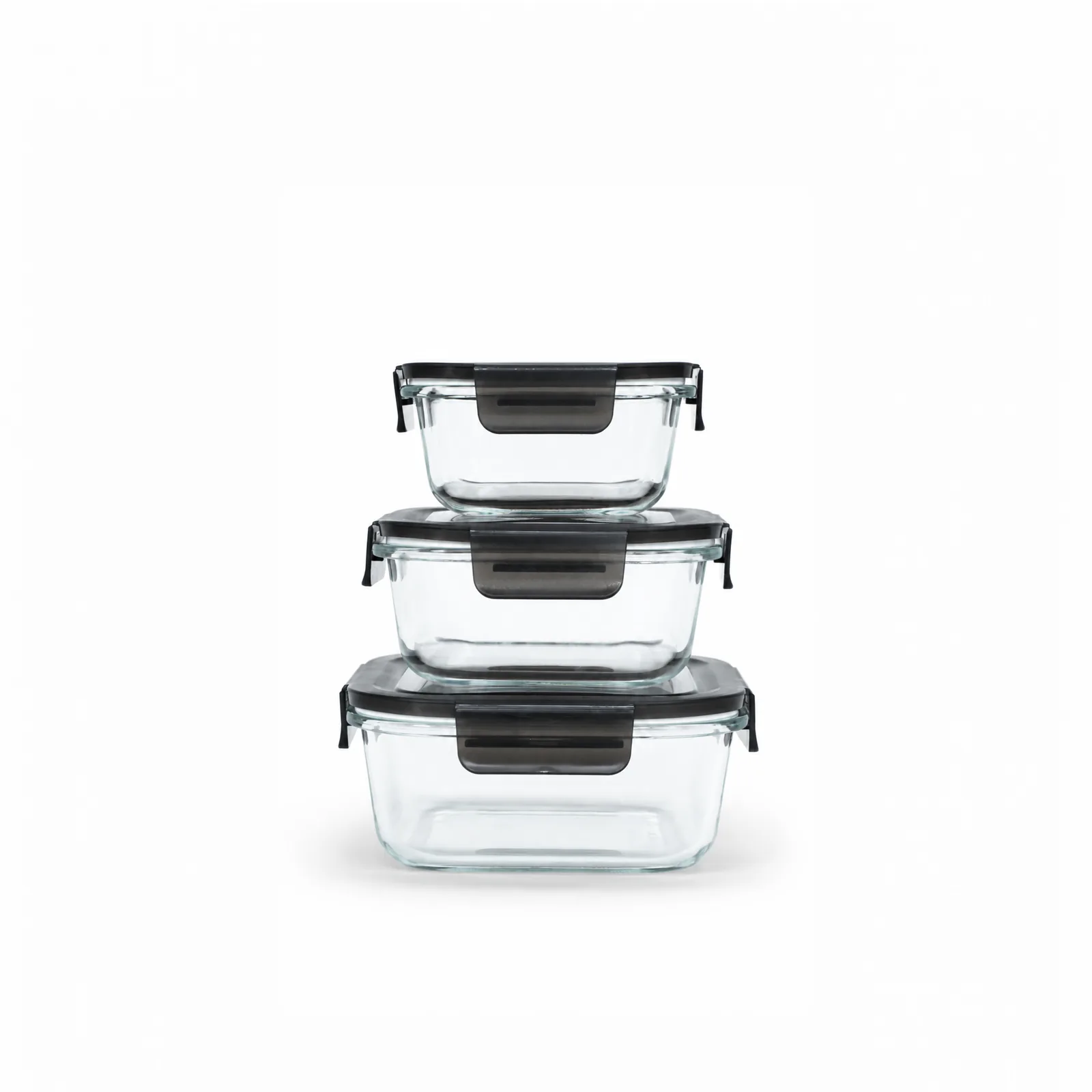 Glass Container, Black Square, 310ml & 525ml & 800ml